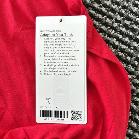NWT LULULEMON Adapt to you Tank Size 8 Red - Picture 2 of 3